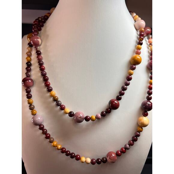 NEW Mookaite Jasper station 36 inch necklace with sterling silver clasp - Picture 15 of 15